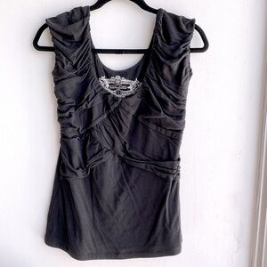 Deletta Black Ruched Cap Sleeve Top